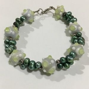 Green pearl hand blown glass bracelet